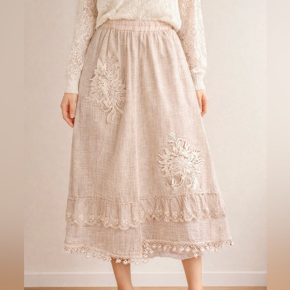 NWOT Pretty Angel Mauve Linen Blend Lagen Look Midi Skirt